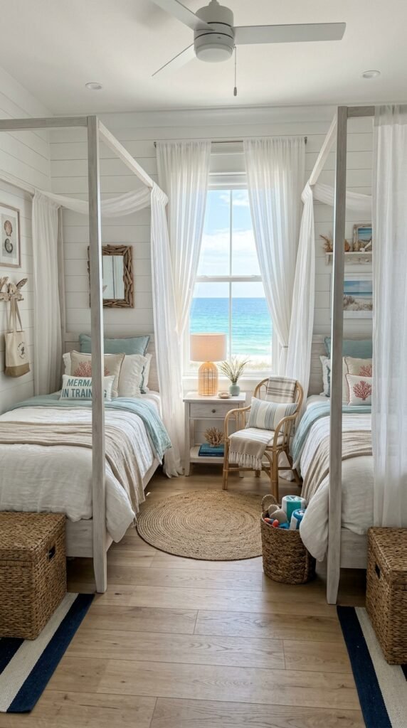 13 Two Sisters Bedroom Ideas 13 Coastal twin bedroom interior de… 202605211912