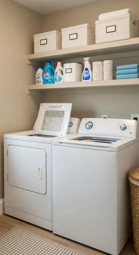 13 Top Load Washer Laundry Room Ideas for a Stylish and Functional Space 4 1. Floating Shelves for Easy Access Storage