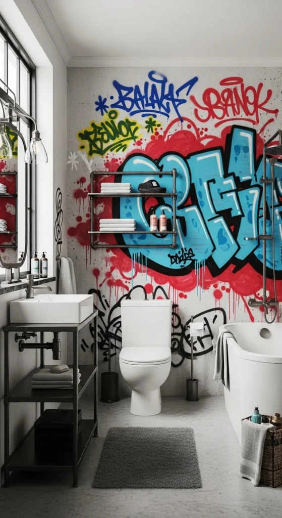 15 Punk Bathroom Ideas: Transform Your Space with Rebellion 4 1. Graffiti Walls with Bold Colors