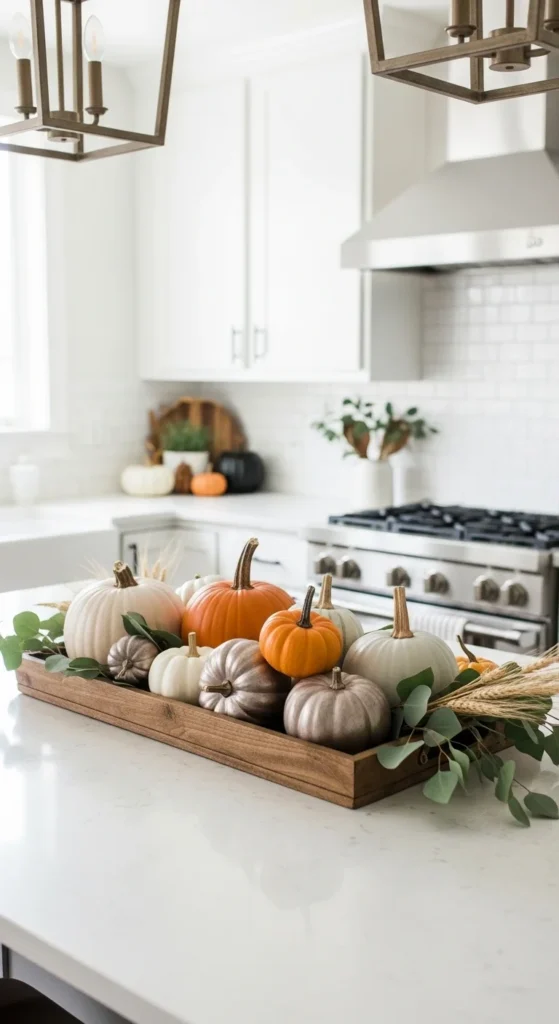 15 Thanksgiving Kitchen Island Decor Ideas to Transform Your Holiday Space 3 1. Rustic Pumpkin Centerpiece for a Cozy Feel