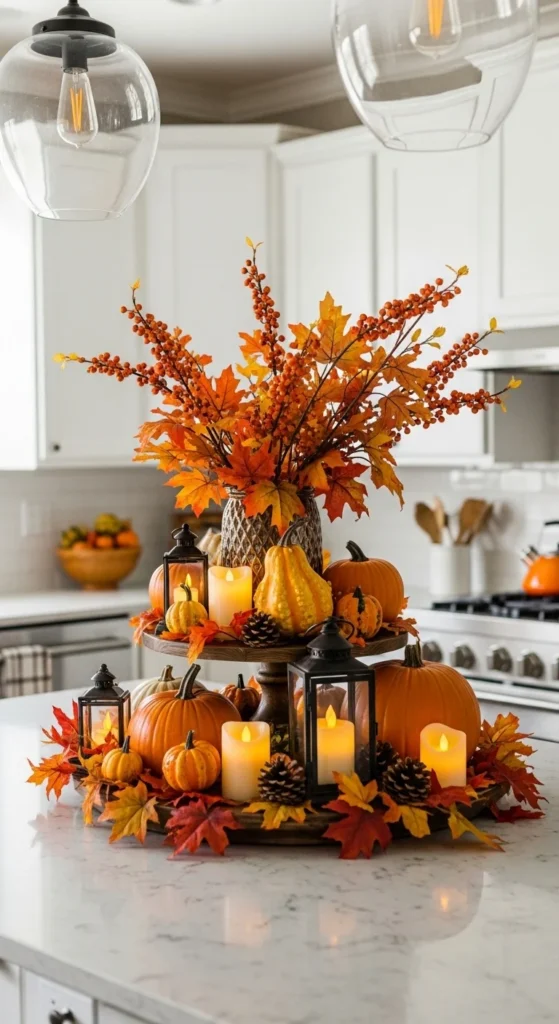 17 Stunning Thanksgiving Kitchen Decor Ideas for a Cozy Holiday Look 4 1. Seasonal Centerpieces for the Kitchen Island