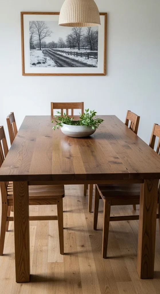 19 Organic Dining Room Ideas for Calm Nature Inspired Space Ideas 4 1. Use a Solid Wood Dining Table as the Natural Centerpiece