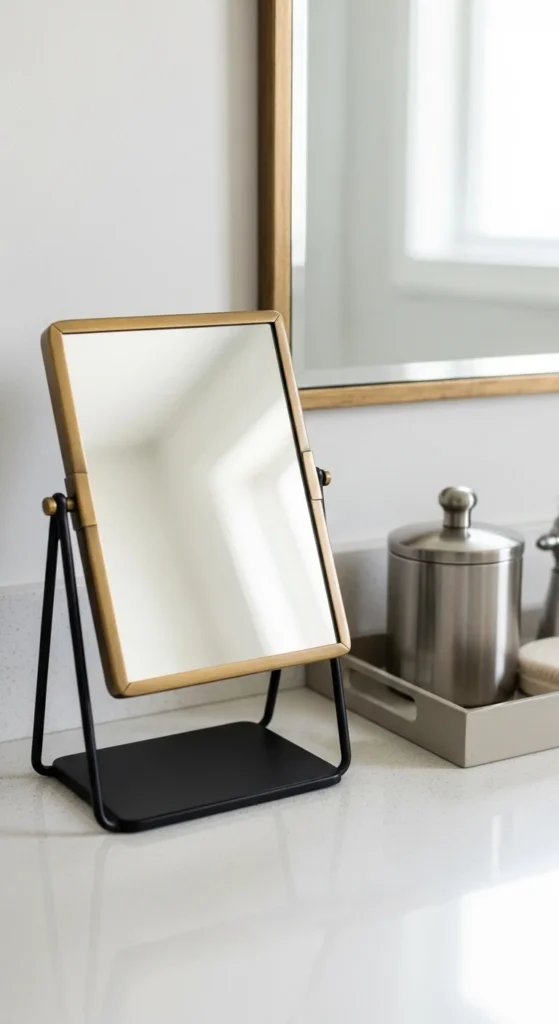 13 Bathroom Counter Decor Ideas for a Stylish and Organized Bathroom 13 10. Add Decorative Mirrors for Layered Bathroom Counter Decor