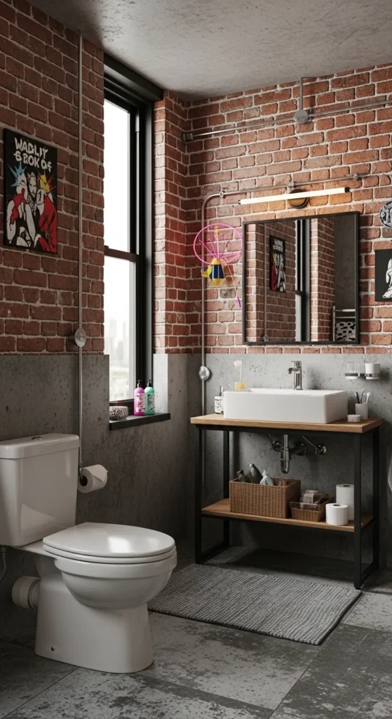 15 Punk Bathroom Ideas: Transform Your Space with Rebellion 12 10. Exposed Brick or Concrete Walls
