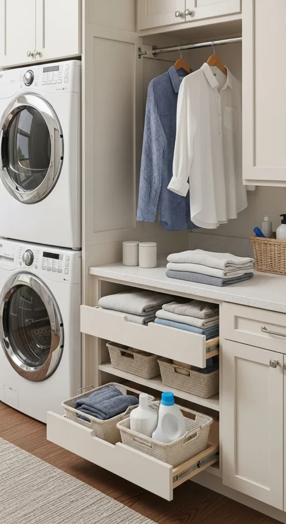 15 Laundry Room Top Loader Layout Ideas for Efficiency Boost 13 10. Folding Station Adjacent to Top Loader