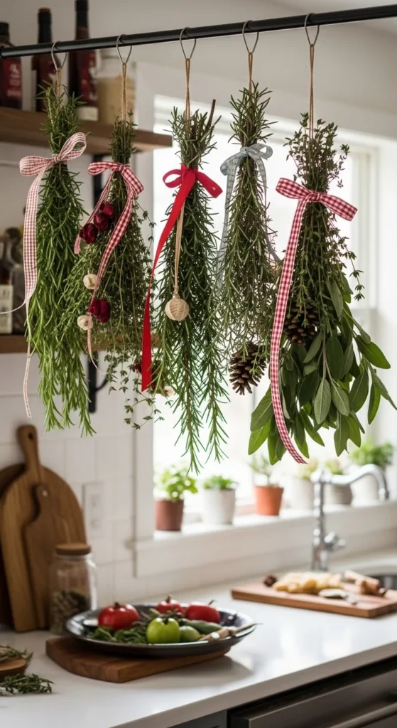 13 Christmas Kitchen decorations Ideas for a Festive Home 13 10. Hanging Herb Bundles for Holiday Aroma