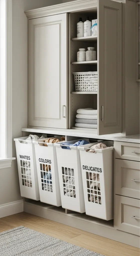 13 Small Laundry Stackable Room Ideas to Maximize Style Tips 13 10. Install Sliding or Bi Fold Laundry Hampers