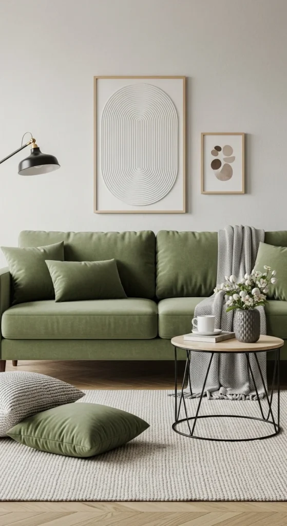 17 Green Couch Living Room Ideas for a Fresh and Vibrant Home 13 10. Layering Textures for Depth