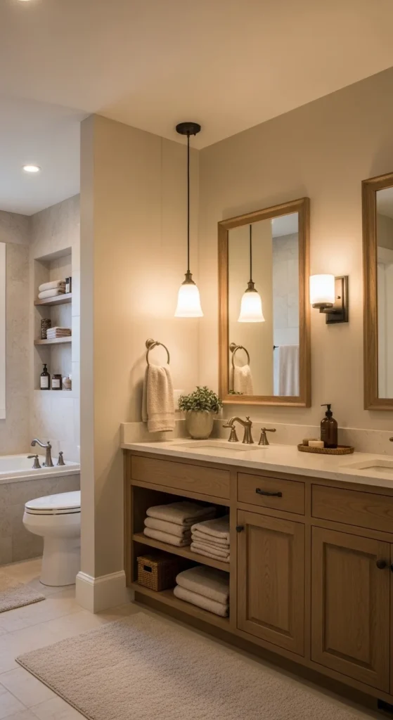 13 Warm Neutral Bathroom Ideas for a Cozy Retreat 4 10. Soft Ambient Lighting to Enhance Relaxation