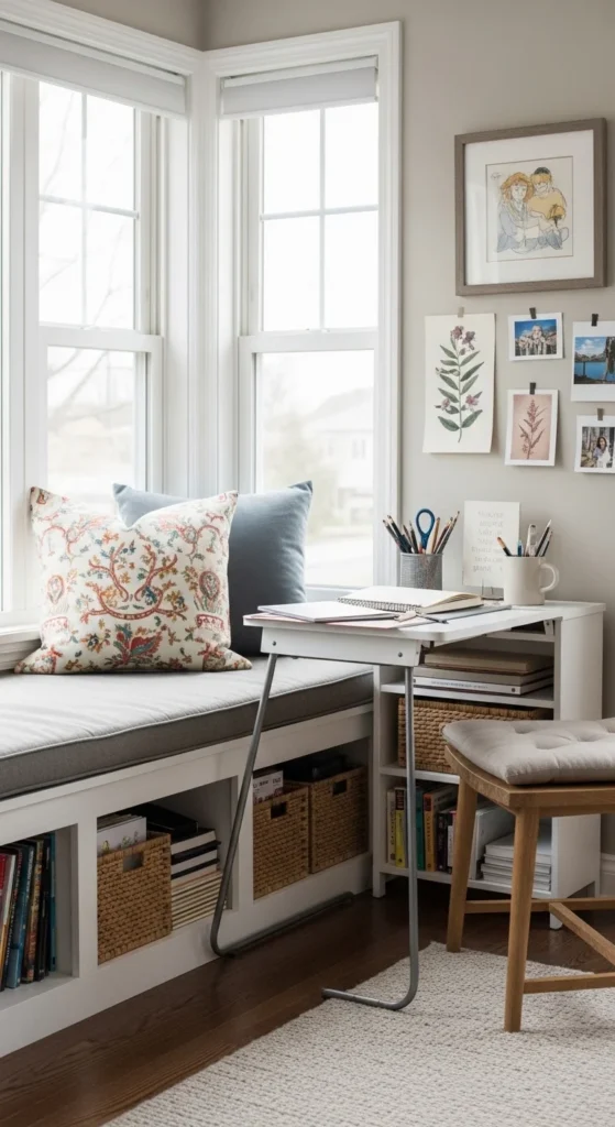 15 Living Room Window Nook Ideas for a Cozy and Stylish Space 14 11. Artistic Creativity Window Nook