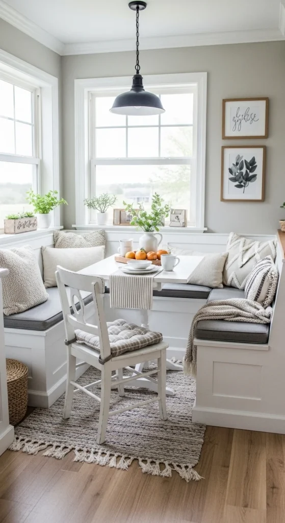 15 Modern Farmhouse Kitchen Ideas for Cozy Stylish Space 14 11. Cozy Breakfast Nook for Family Moments