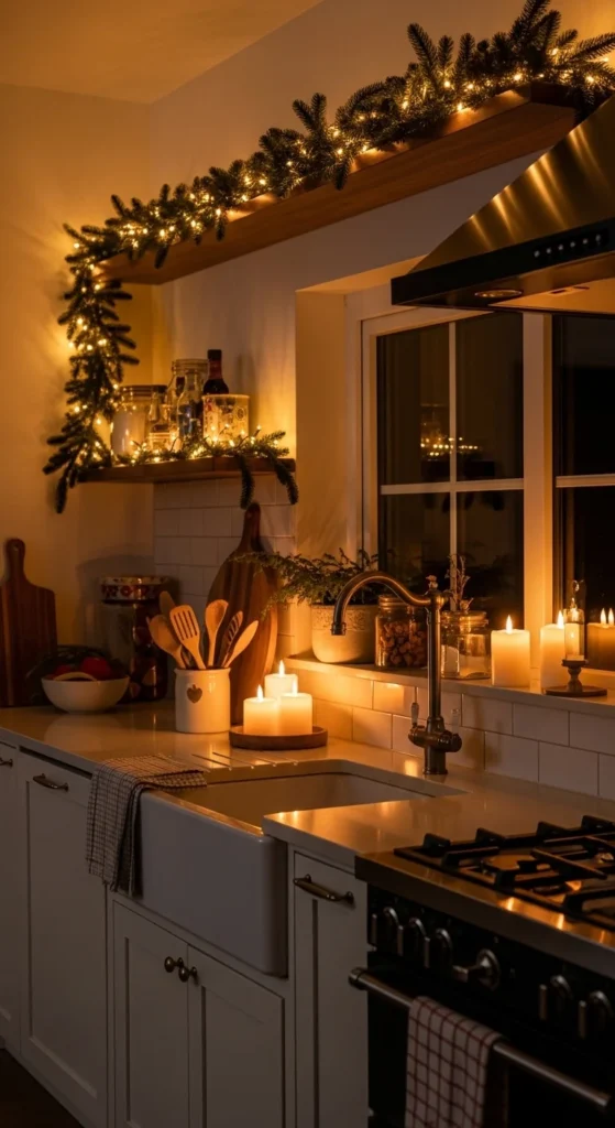13 Christmas Kitchen decorations Ideas for a Festive Home 14 11. Festive Lighting and Candles