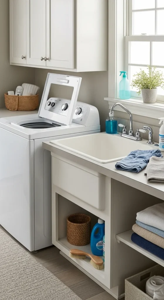 15 Laundry Room Top Loader Layout Ideas for Efficiency Boost 14 11. Laundry Room with Utility Sink and Top Loader