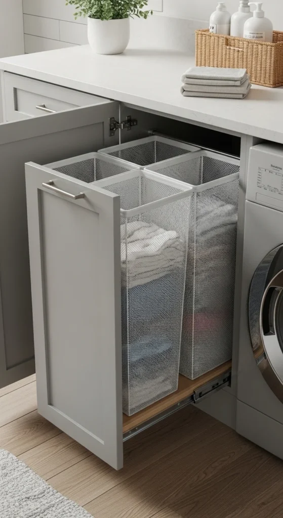 19 Laundry Mud Room Ideas That Combine Style, Storage, and Smart Organization 14 11. Pull Out Hampers for Seamless Laundry Sorting