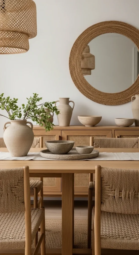 19 Organic Dining Room Ideas for Calm Nature Inspired Space Ideas 14 11. Use Clay or Stone decorative Pieces