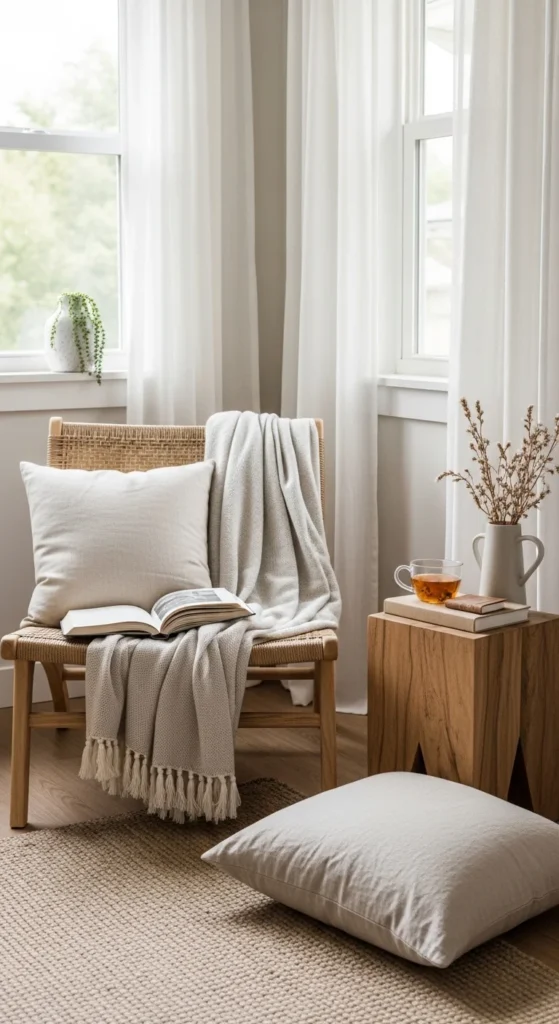 19 Natural Bedroom Oasis Ideas for a Calm Sleep Sanctuary 15 12. Add a Small Reading Corner Inside the Bedroom Oasis