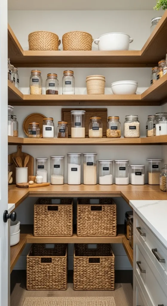 15 Modern Farmhouse Kitchen Ideas for Cozy Stylish Space 15 12. Functional Pantry with Rustic Charm