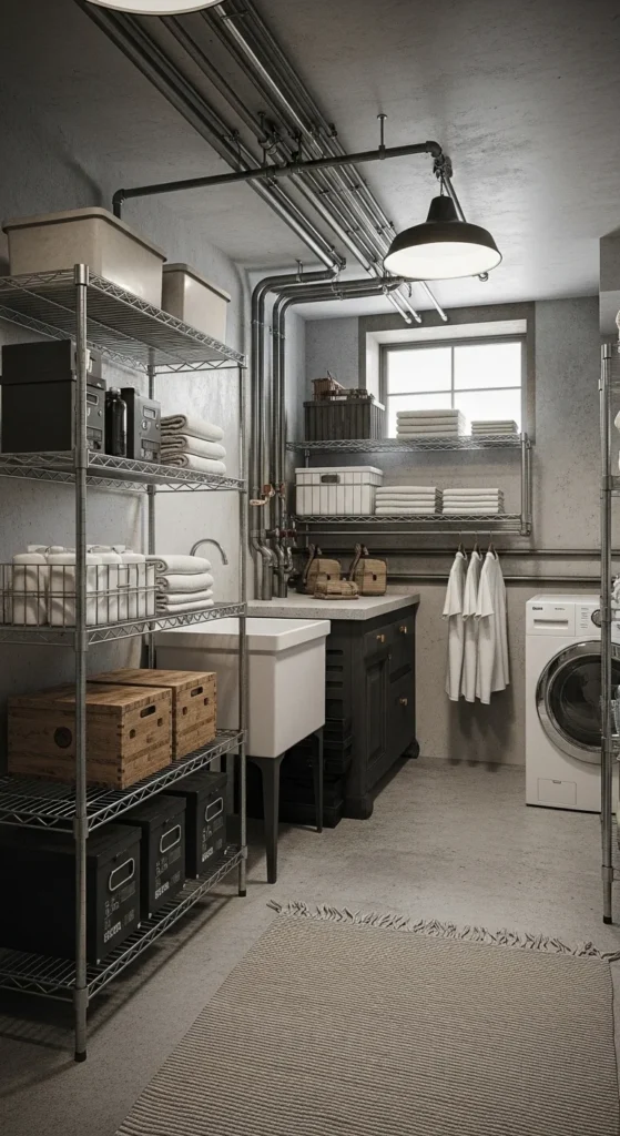 19 Basement Laundry Room Ideas to Maximize Space Storage Pro 15 12. Industrial Style Basement Laundry Room