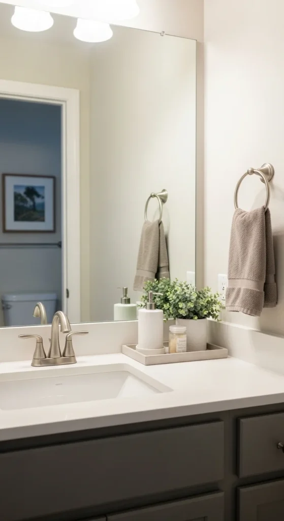 13 Bathroom Counter Decor Ideas for a Stylish and Organized Bathroom 15 12. Keep Minimalist Bathroom Counter Decor for Small Spaces