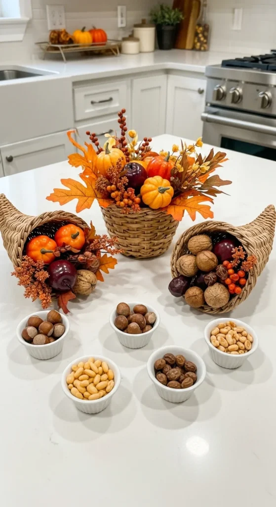 15 Thanksgiving Kitchen Island Decor Ideas to Transform Your Holiday Space 14 12. Mini Cornucopia Arrangements
