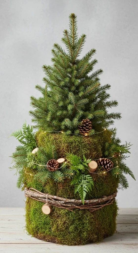 17 Christmas Tree Planter Styling Ideas for Festive Decor 15 12. Nature Inspired Christmas Tree Planter Styling with Greenery Layers