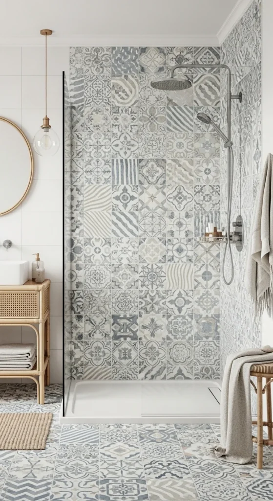 19 Stunning Beach Bathroom Ideas for a Coastal Retreat 16 13. Coastal Patterned Tiles for Visual Texture