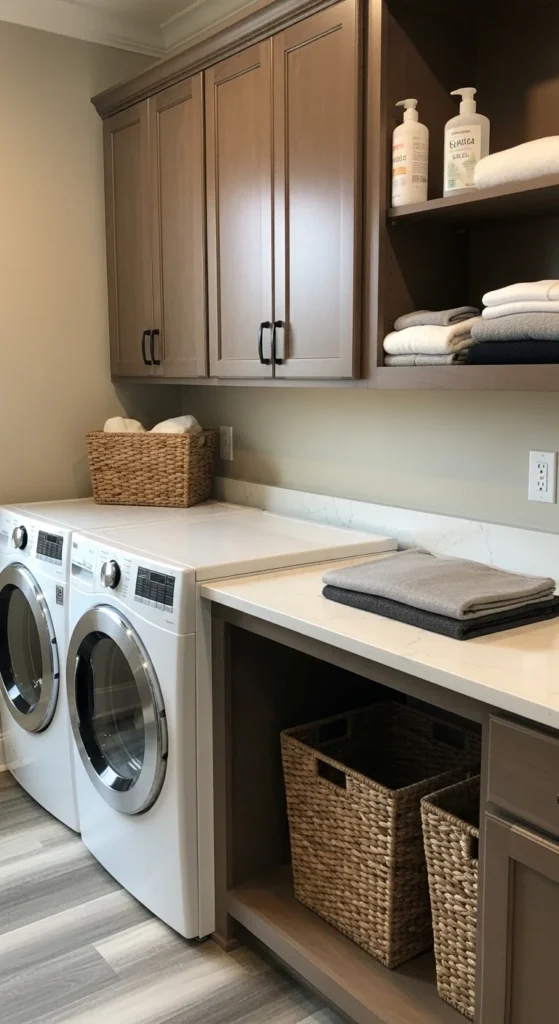 19 Laundry Mud Room Ideas That Combine Style, Storage, and Smart Organization 16 13. Counter Space Above Front Loading Machines