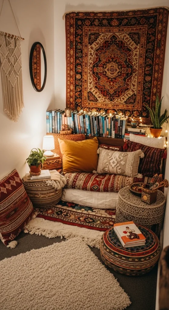 15 Boho Chic Interior Ideas to Create a Warm and Soulful Home 16 13. Cozy Reading Nooks in a Boho Chic Interior
