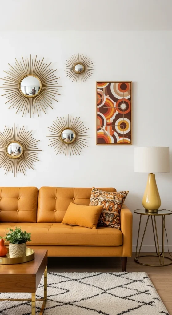 17 Embracing 70s Interior Design Ideas in Modern Homes 16 13. Funky Mirrors and Wall Decor