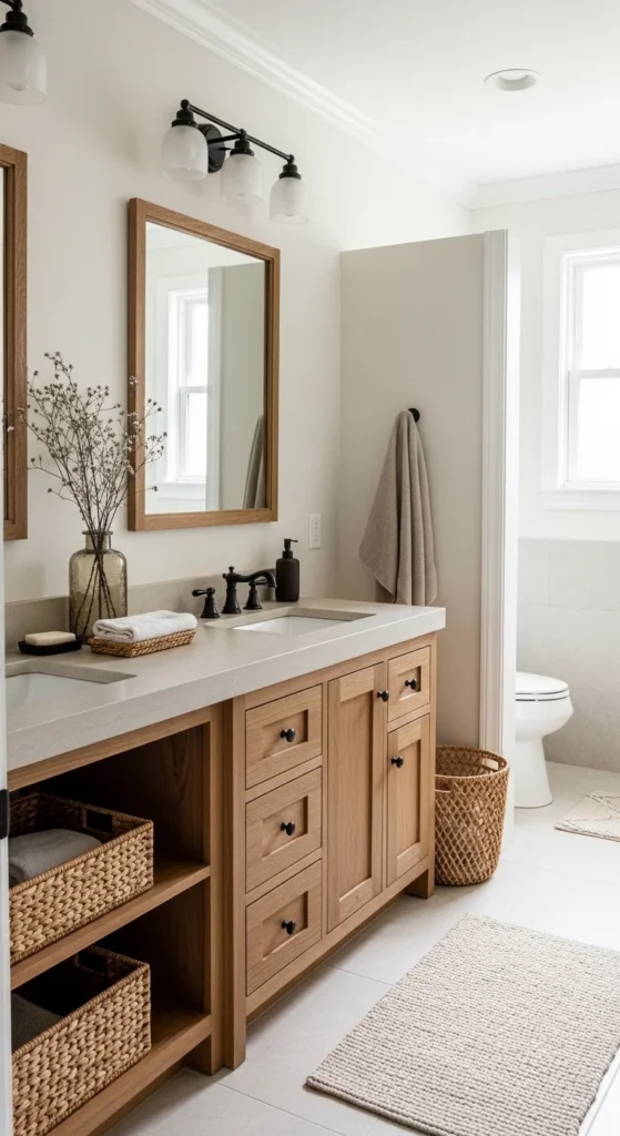 13 Warm Neutral Bathroom Ideas for a Cozy Retreat 16 13. Layered Textures to Add Visual Depth