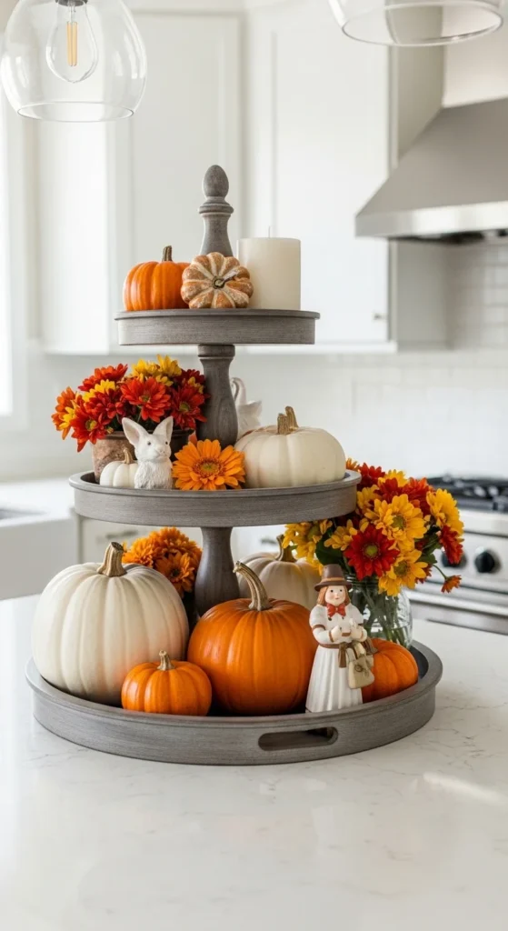 15 Thanksgiving Kitchen Island Decor Ideas to Transform Your Holiday Space 15 13. Layered Tray with Seasonal decor