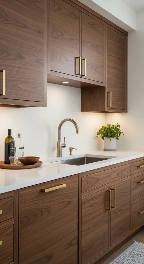 17 Modern Walnut Kitchen Cabinets Ideas for Stylish Design 16 13. Walnut Cabinets with Metallic Accents