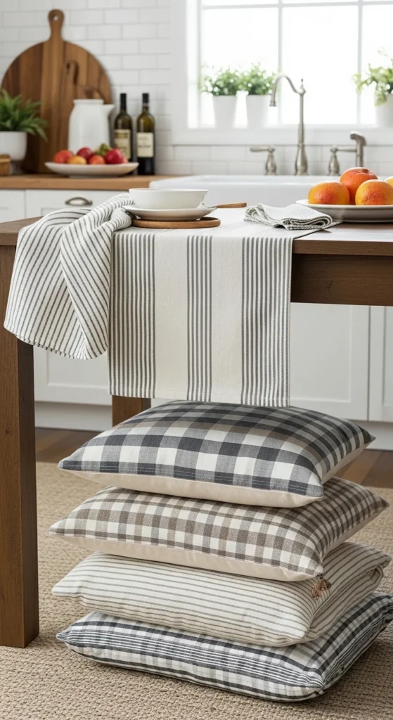 15 Modern Farmhouse Kitchen Ideas for Cozy Stylish Space 17 14. Layered Textiles for Softness