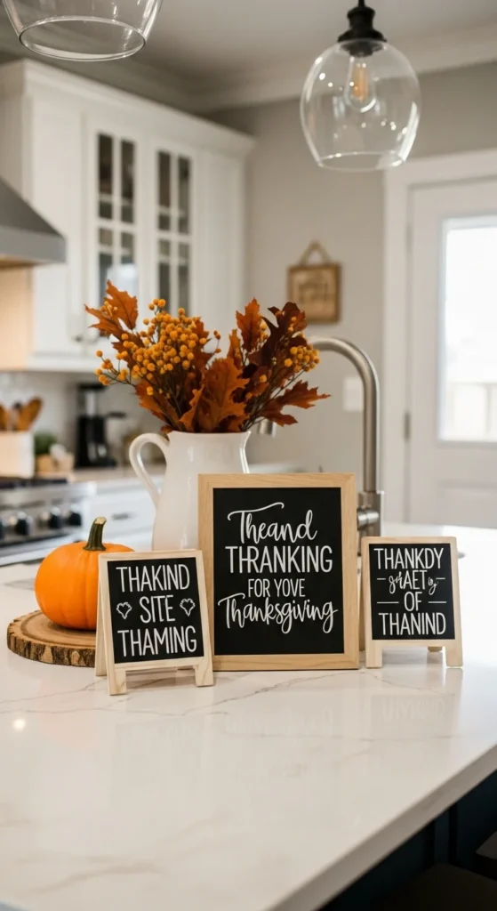 15 Thanksgiving Kitchen Island Decor Ideas to Transform Your Holiday Space 16 14. Personalized Thanksgiving Signs