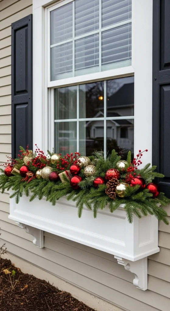 15 Christmas Window Box Ideas to Transform Your Home Exterior 17 14. Symmetrical Christmas Window Box for a Balanced Look
