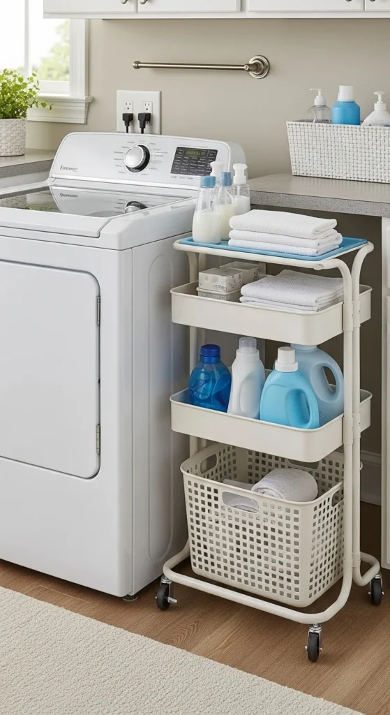 15 Laundry Room Top Loader Layout Ideas for Efficiency Boost 17 14. Top Loader with Rolling Storage Carts