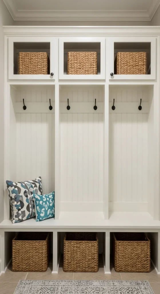 19 Laundry Mud Room Ideas That Combine Style, Storage, and Smart Organization 17 14. Vertical Shiplap or Textured Wall Panels
