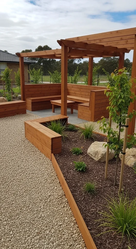 19 Low Maintenance Australian Garden Ideas for Easy Care 18 15. Add Rustic Timber Features for a Natural Aesthetic