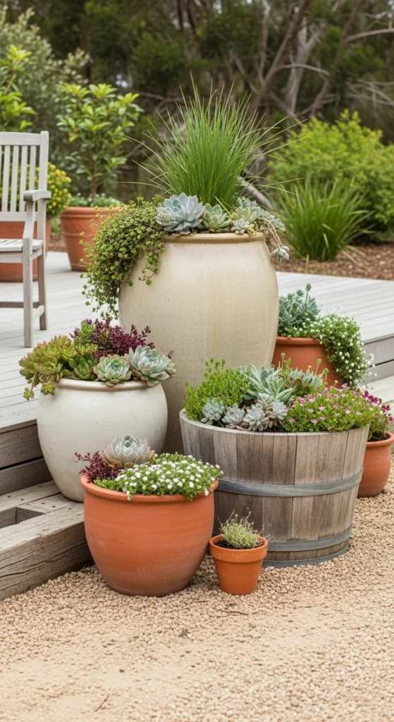 19 Coastal Australian Garden Ideas for a Relaxed Outdoor Space 18 15. Coastal Container Gardens for Flexible Plant Displays