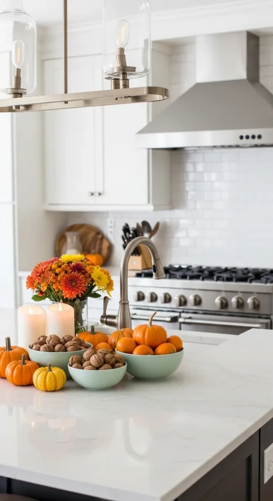 15 Thanksgiving Kitchen Island Decor Ideas to Transform Your Holiday Space 17 15. Seasonal Fruit and Nut Bowls