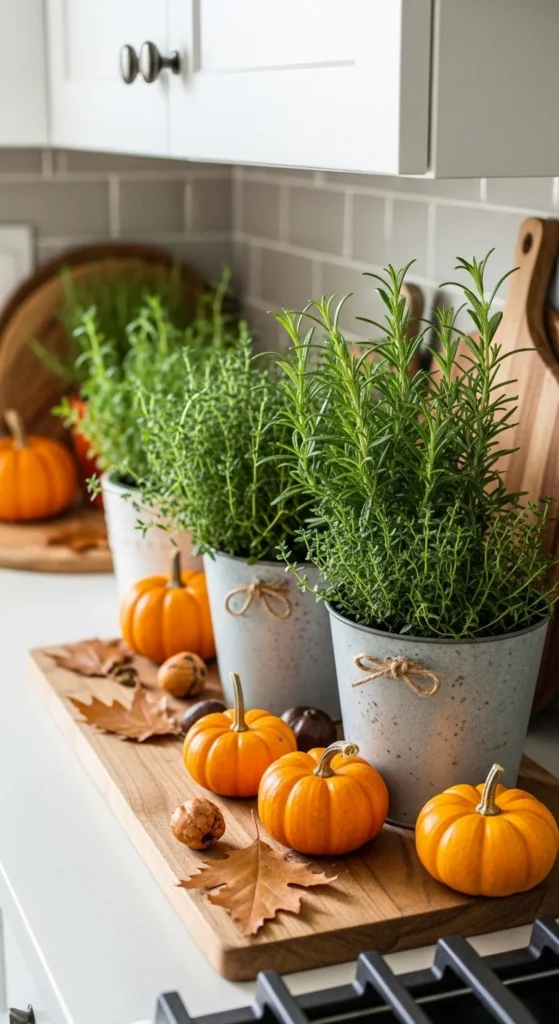 17 Stunning Thanksgiving Kitchen Decor Ideas for a Cozy Holiday Look 18 15. Seasonal Herb or Plant decor