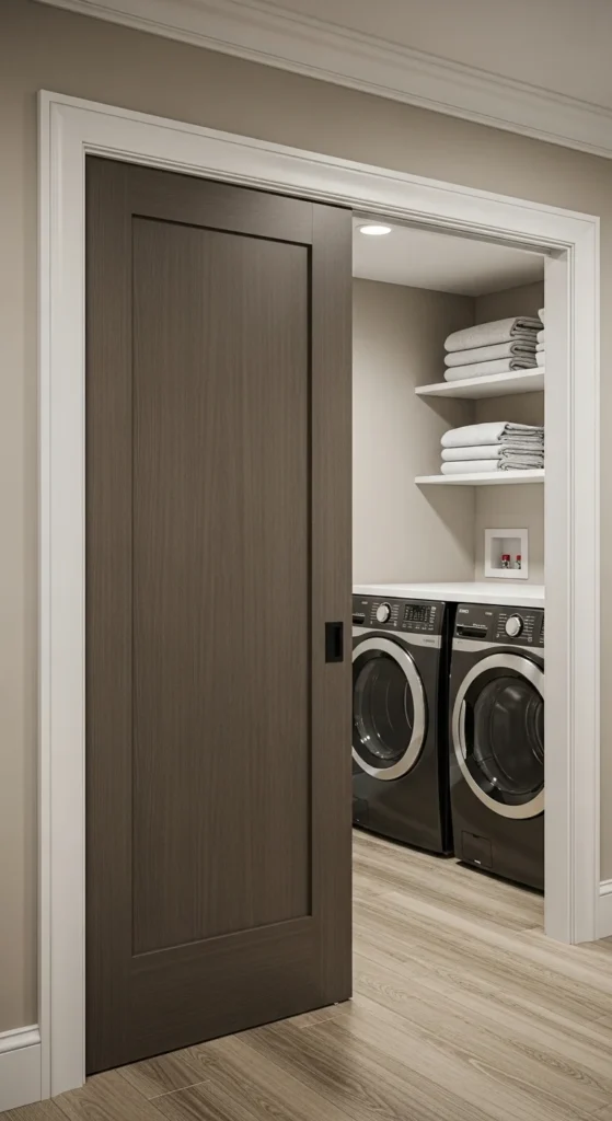 19 Basement Laundry Room Ideas to Maximize Space Storage Pro 20 17. Basement Laundry Room With Sliding Doors