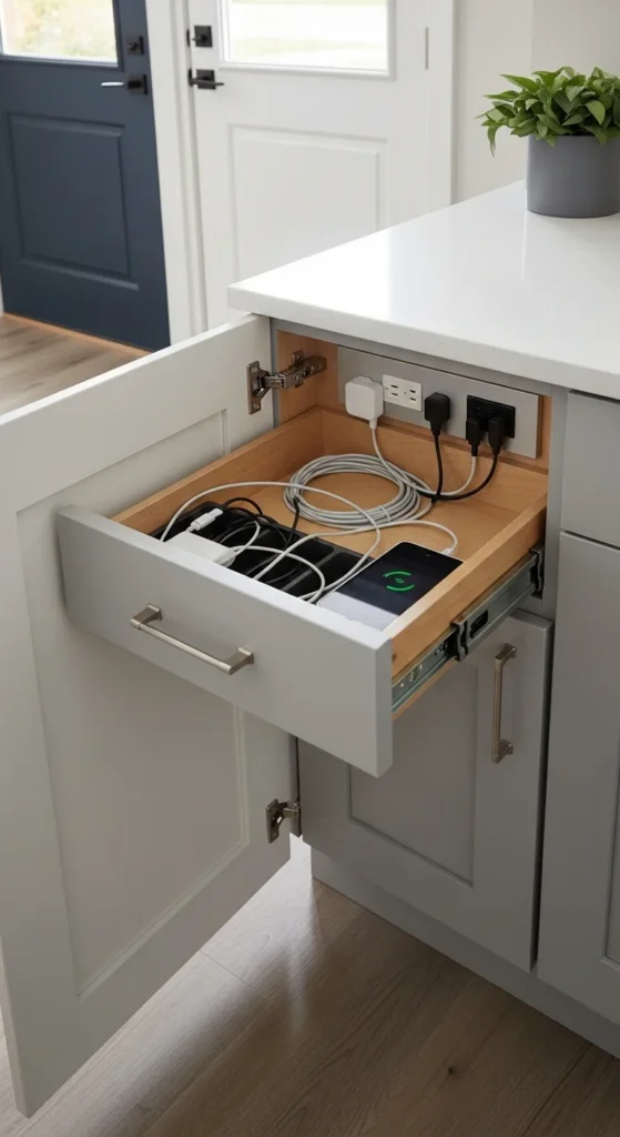 19 Laundry Mud Room Ideas That Combine Style, Storage, and Smart Organization 20 17. Integrated Charging Station Drawer