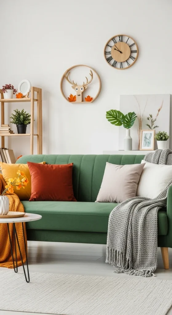 17 Green Couch Living Room Ideas for a Fresh and Vibrant Home 20 17. Seasonal decor with a Green Couch