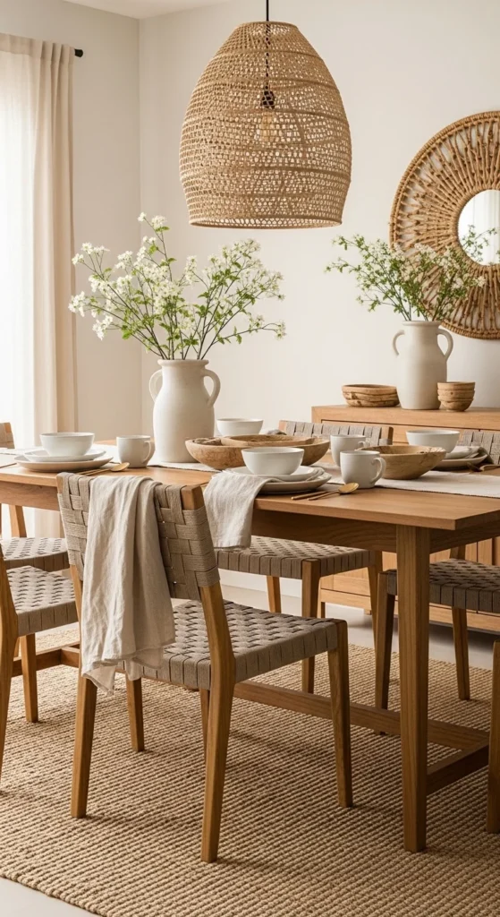 19 Organic Dining Room Ideas for Calm Nature Inspired Space Ideas 21 18. Layer Natural Textures for Depth