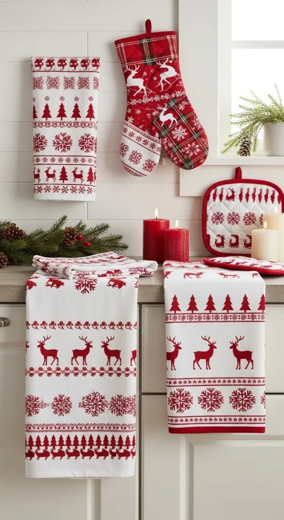 13 Christmas Kitchen decorations Ideas for a Festive Home 5 2. Holiday Themed Dish Towels and Linens