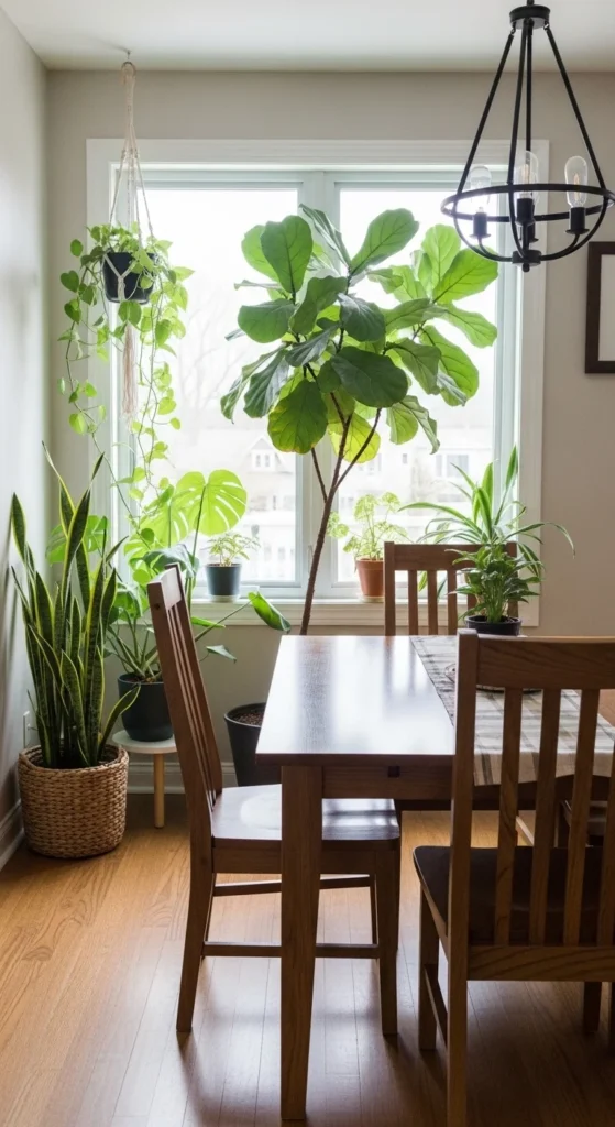 13 Natural Dining Room Oasis Ideas for Peaceful Inviting Space 5 2. Indoor Greenery That Brings Life to a Natural Dining Room Oasis