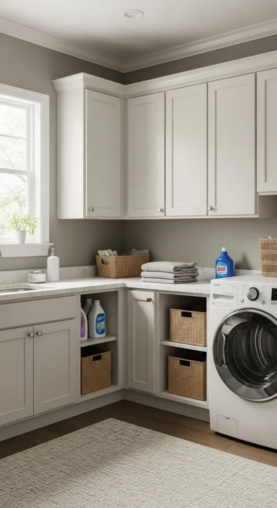 15 Laundry Room Top Loader Layout Ideas for Efficiency Boost 5 2. L Shaped Layout for Maximum Counter Space