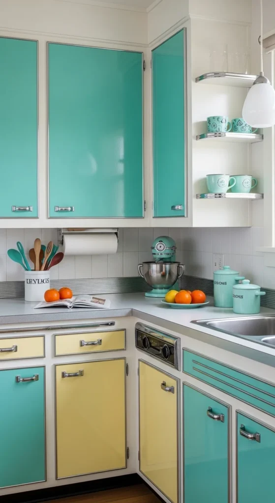13 Timeless 1950s Interior Design Ideas to Bring Retro Charm Into Your Home 5 2. Retro Kitchen Cabinets and Chrome Accents