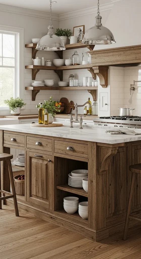 15 Modern Farmhouse Kitchen Ideas for Cozy Stylish Space 5 2. Rustic Wooden Kitchen Island as a Focal Point